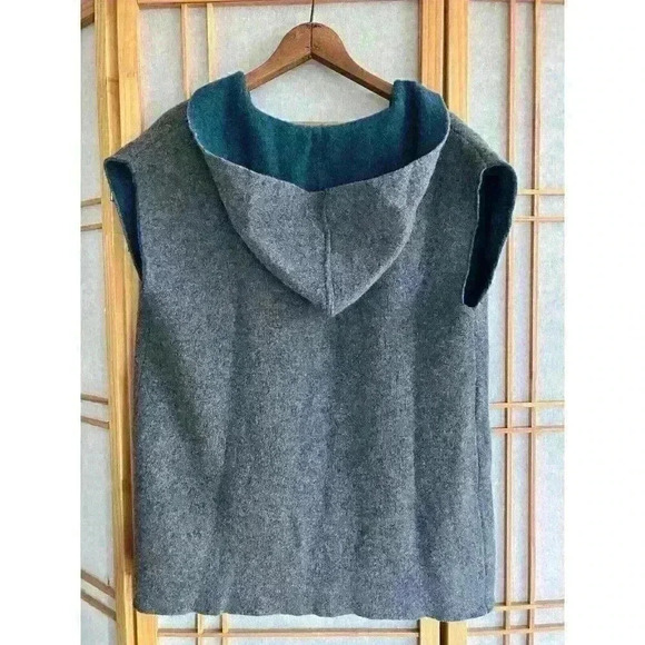 Chiaramente Open Front Hooded Gray/Blue Hooded Cardigan Vest Italian Sz Small - Picture 6 of 8